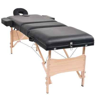vidaXL Camilla de masaje y taburete plegable 3 zonas 10 cm negro