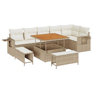vidaXL Conjunto de sof&aacute;s de jard&iacute;n 9 pcs Beige rat&aacute;n sint&eacute;tico