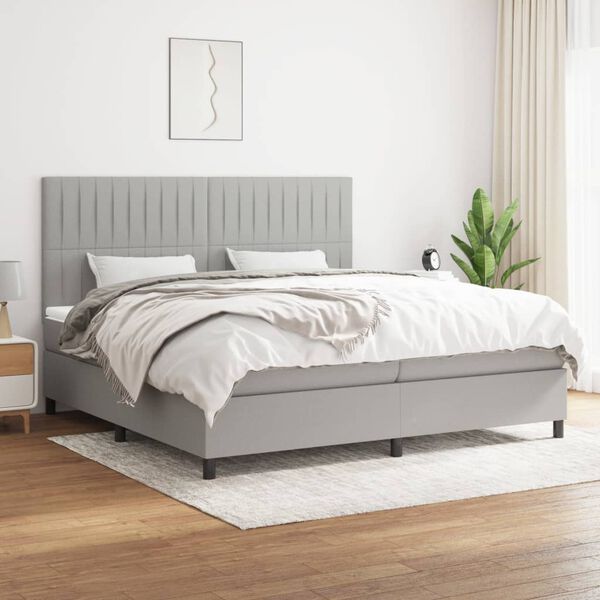 vidaXL Cama box spring con colch&oacute;n tela gris claro 200x200 cm