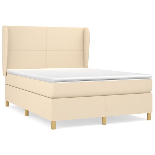 vidaXL Cama box spring con colch&oacute;n tela color crema 140x190 cm