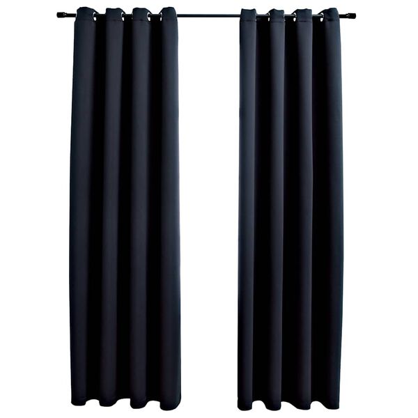 vidaXL Cortinas opacas con anillas (2 unidades), color negro, 137 x 213 cm, tela