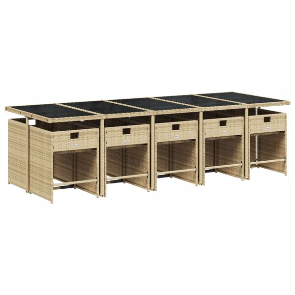 vidaXL Set comedor de jard&iacute;n 11 pzas con cojines rat&aacute;n sint&eacute;tico beige