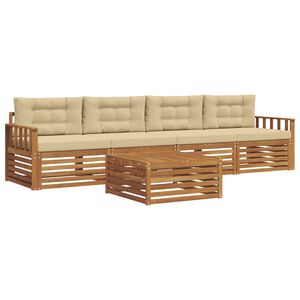 vidaXL Conjunto de sof&aacute;s de exterior con coj&iacute;n 5 pcs Natural y Beige
