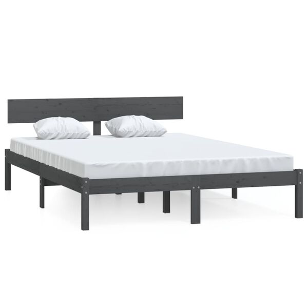 vidaXL Estructura de cama doble peque&ntilde;a sin colch&oacute;n madera maciza gris