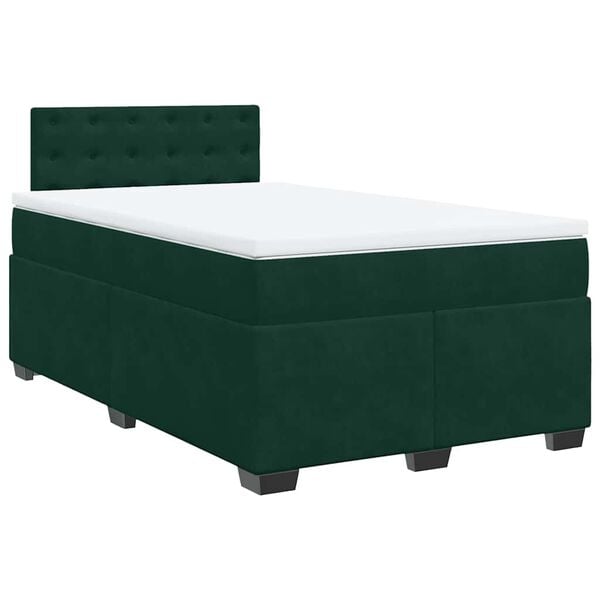vidaXL Cama box spring con colch&oacute;n terciopelo verde oscuro 120x190 cm