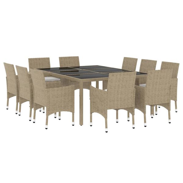 vidaXL Juego de comedor de jard&iacute;n de 11 piezas rat&aacute;n sint&eacute;tico beige