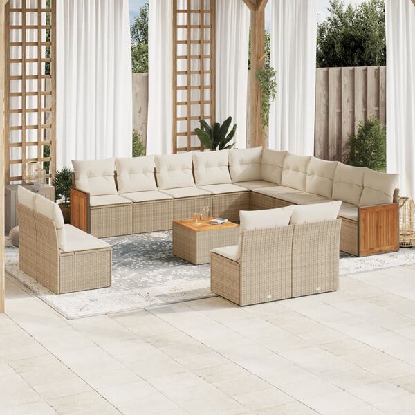 vidaXL Set sof&aacute;s de jard&iacute;n 14 pzas con cojines rat&aacute;n sint&eacute;tico beige