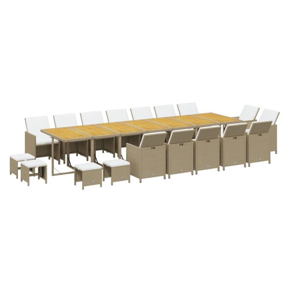 vidaXL Set comedor de jard&iacute;n 19 pzas con cojines rat&aacute;n sint&eacute;tico beige