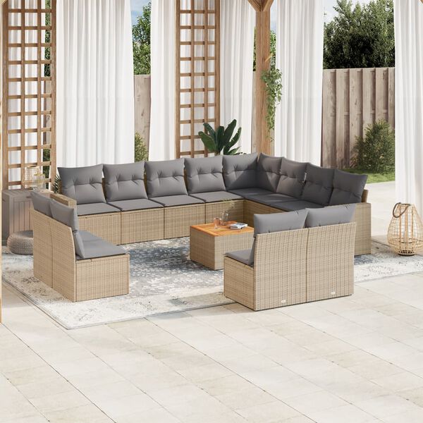 vidaXL Set sof&aacute;s de jard&iacute;n con cojines 13 pzas rat&aacute;n sint&eacute;tico beige
