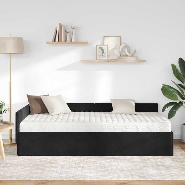 vidaXL Estructura de Cama Esquina con Colch&oacute;n 2 pcs Negro Terciopelo