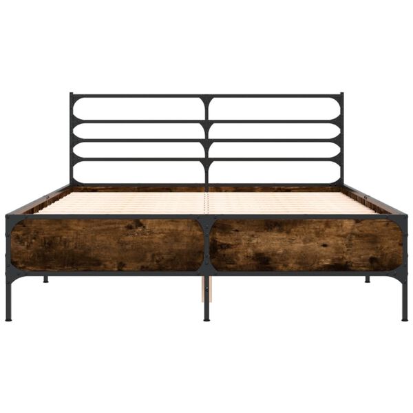 vidaXL Estructura cama madera ingenier&iacute;a metal roble ahumado 140x190cm
