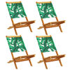 vidaXL Sillas plegables, 4 unidades, tela verde y madera maciza.