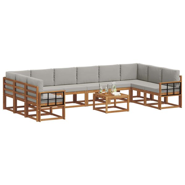 vidaXL Conjunto de sof&aacute;s de exterior 11 pcs Gris Natural y Claro