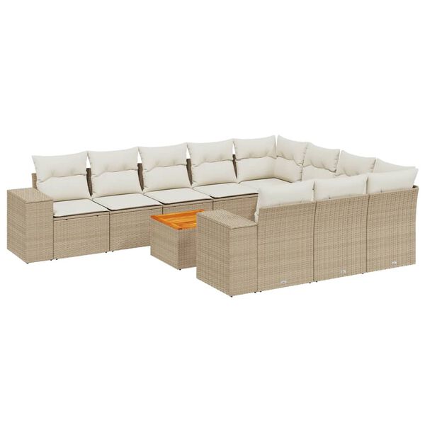 vidaXL Set de sof&aacute;s de jard&iacute;n 11pzas con cojines rat&aacute;n sint&eacute;tico beige