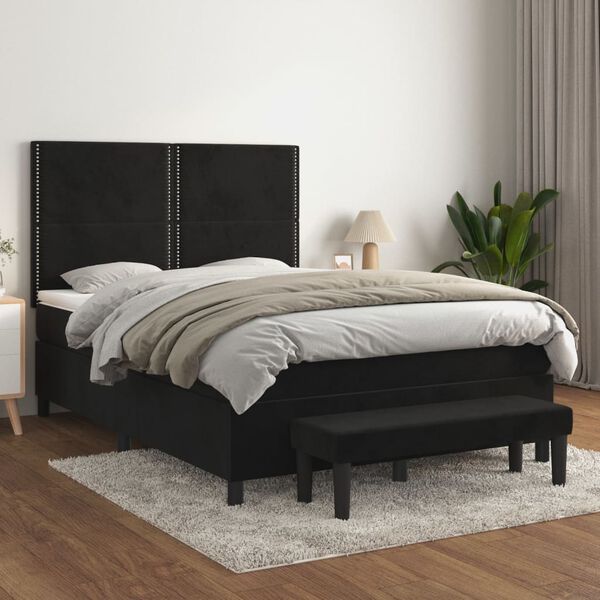 vidaXL Cama box spring con colch&oacute;n terciopelo negro 140x200 cm