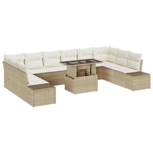 vidaXL Conjunto de sof&aacute; de jard&iacute;n con coj&iacute;n 11 pcs beige y crema