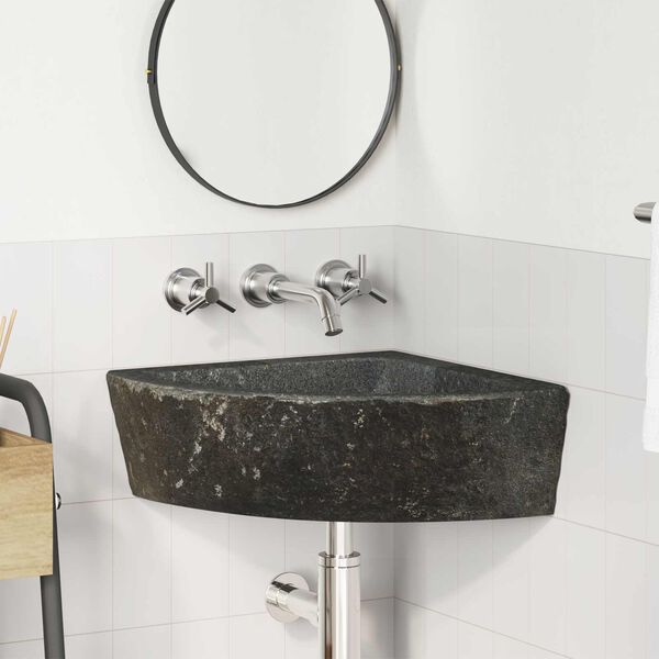 vidaXL Lavabo Gris (30-37) x (30-37) x 12 cm Piedra del R&iacute;o