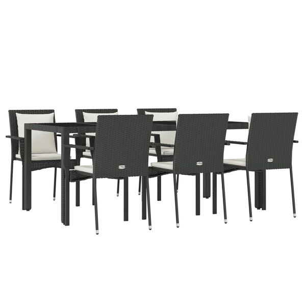 vidaXL Set de comedor de jard&iacute;n 7 pzas y cojines rat&aacute;n sint&eacute;tico negro