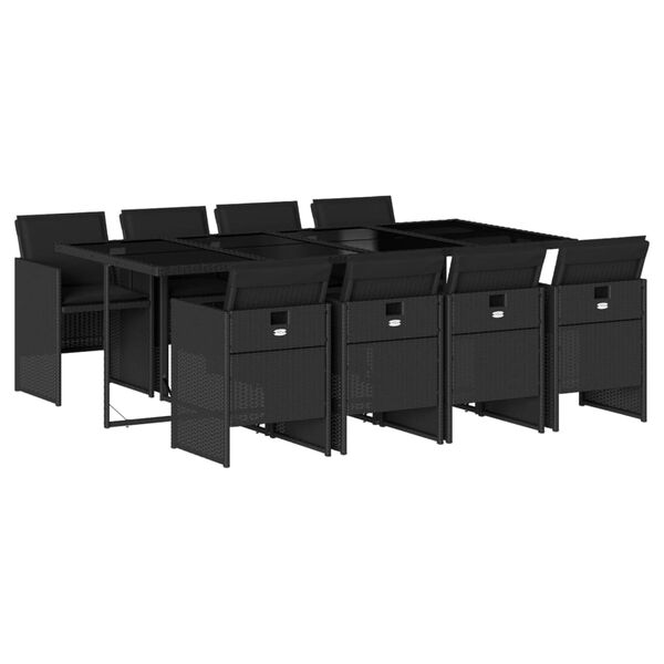 vidaXL Set de comedor de jardín 9 pzas y cojines ratán sintético negro