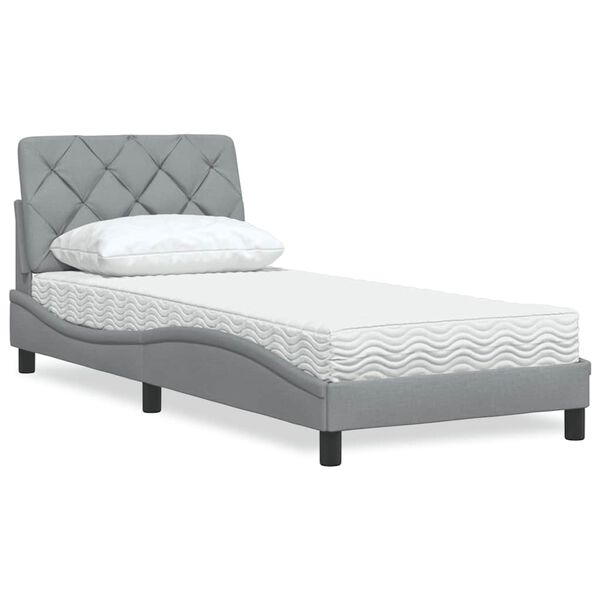 vidaXL Cama con colch&oacute;n tela gris claro 90x200 cm