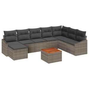 vidaXL Conjunto de sof&aacute;s de jard&iacute;n 9 pcs Gris rat&aacute;n sint&eacute;tico