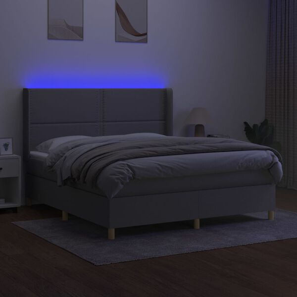 vidaXL Cama box spring colch&oacute;n y luces LED tela gris claro 180x200 cm
