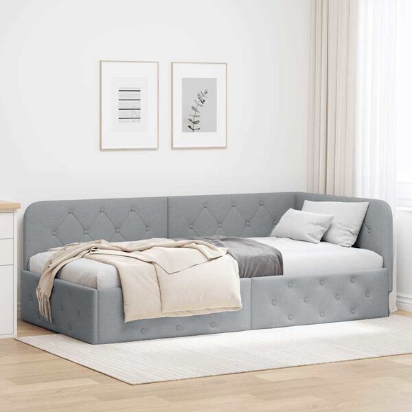 vidaXL Estructura de cama en esquina Gris Claro 90 x 190 cm tela