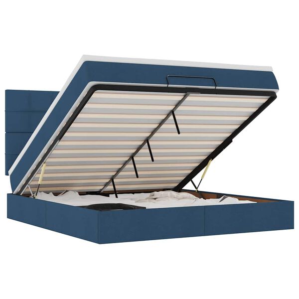 vidaXL Estructura de cama otomana con colch&oacute;n tela azul 180x200cm