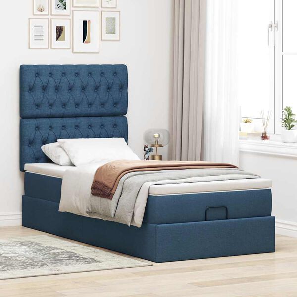 vidaXL Cama otomana con colch&oacute;n azul 90x200 cm tela
