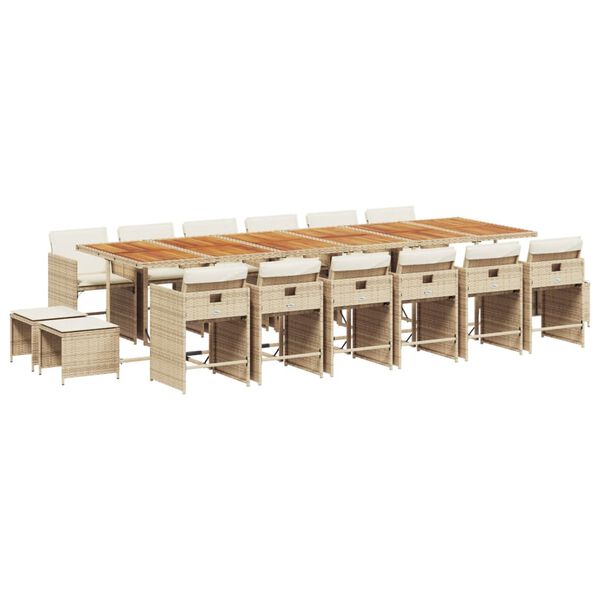 vidaXL Set comedor de jard&iacute;n 17 pzas con cojines rat&aacute;n sint&eacute;tico beige
