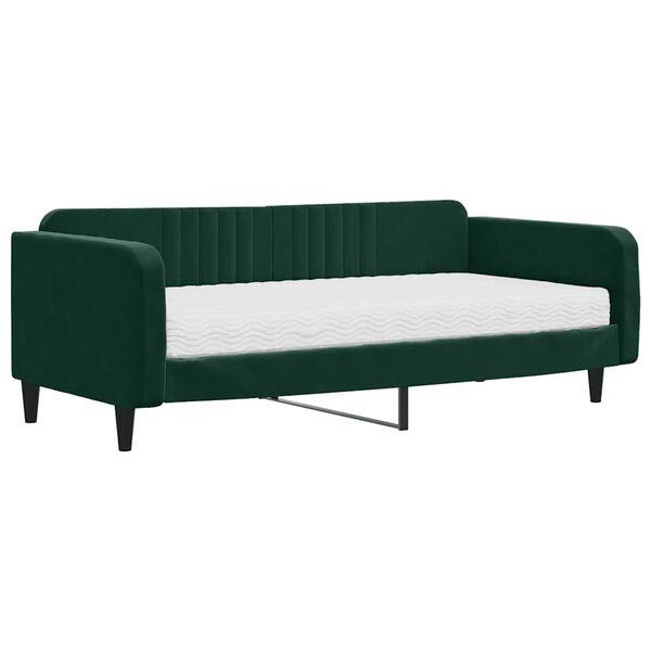 vidaXL Sof&aacute; cama con colch&oacute;n terciopelo verde oscuro 100x200 cm