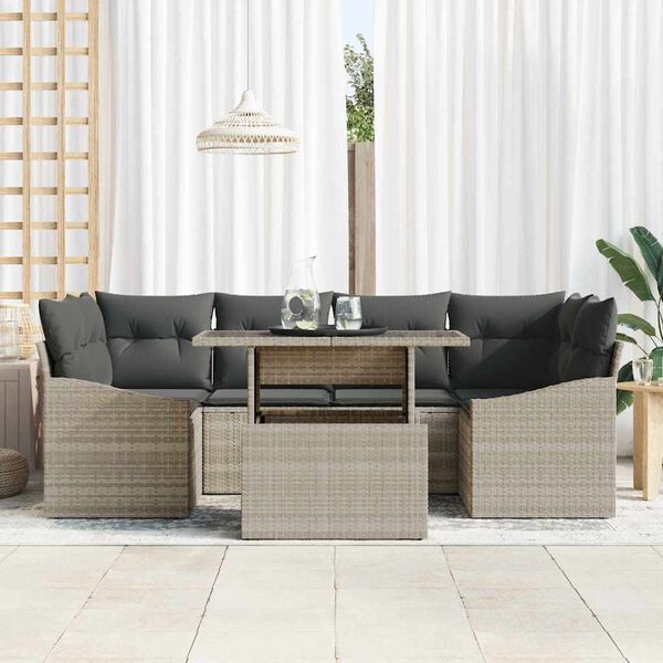 vidaXL Conjunto de sof&aacute; de jard&iacute;n 7 pcs Gris Claro rat&aacute;n sint&eacute;tico