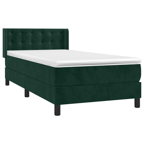vidaXL Cama box spring con colch&oacute;n terciopelo verde oscuro 90x200 cm