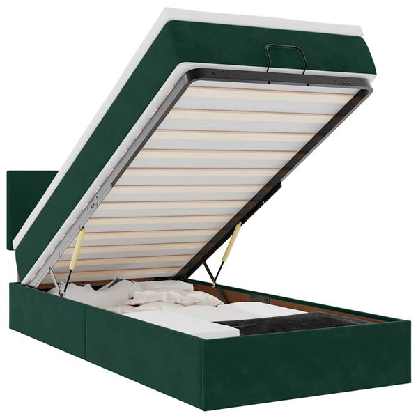 vidaXL Cama otomana con colch&oacute;n 120x190 cm terciopelo verde oscuro