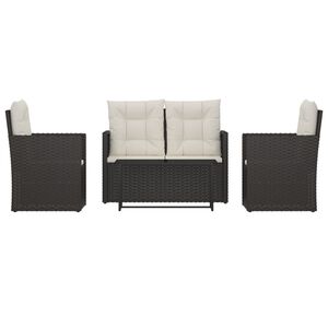 vidaXL Muebles de jard&iacute;n con cojines 4 piezas rat&aacute;n sint&eacute;tico negro