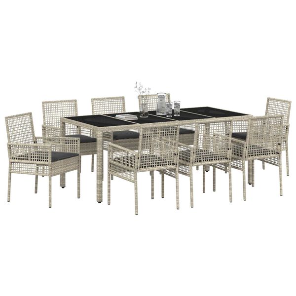 vidaXL Conjunto de Comedor de Jard&iacute;n 9 pcs Gris Claro rat&aacute;n sint&eacute;tico