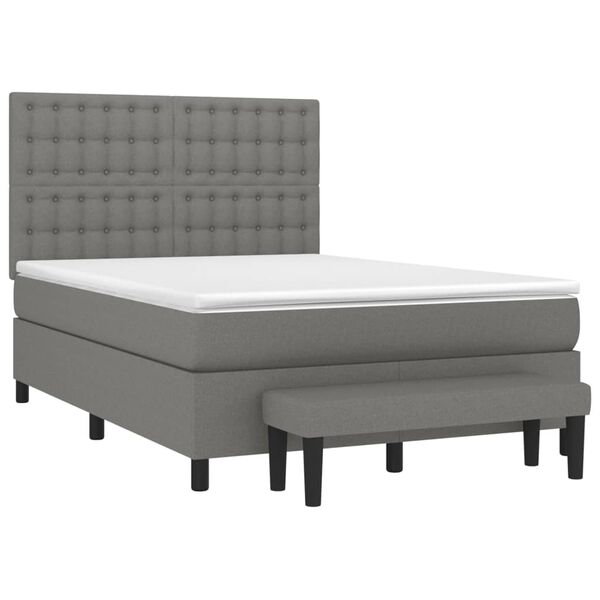 vidaXL Cama box spring con colch&oacute;n tela gris oscuro 140x190 cm