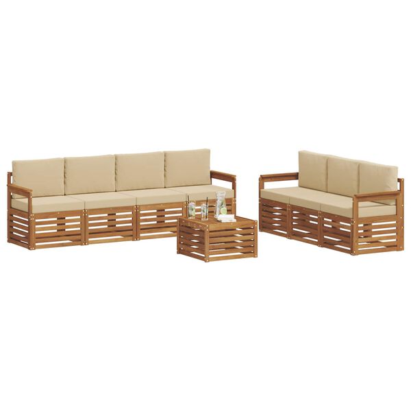 vidaXL Juegos de sof&aacute;s 8 pcs Natural y Beige Madera de Acacia S&oacute;lida