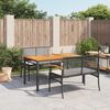 vidaXL Set comedor de jard&iacute;n 3 pzas con cojines rat&aacute;n sint&eacute;tico negro