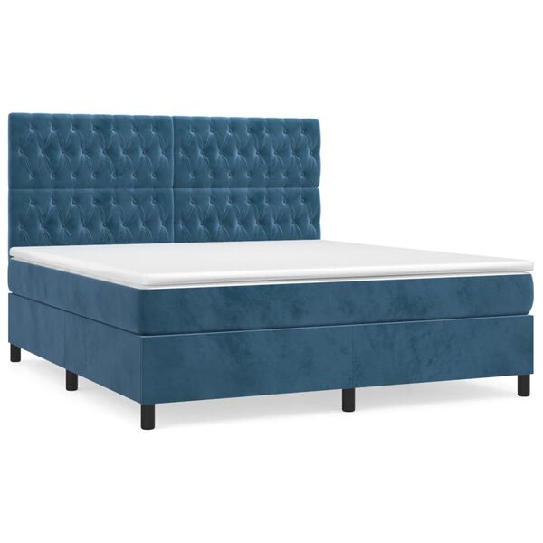 vidaXL Cama box spring con colch&oacute;n terciopelo azul oscuro 180x200 cm