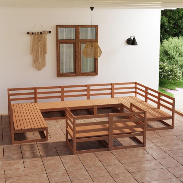 vidaXL Juego de muebles de jard&iacute;n 11 piezas madera maciza de pino