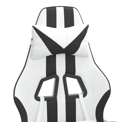 vidaXL Silla gaming con reposapiés cuero sintético blanco negro