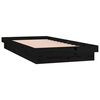 vidaXL Estructura de cama con LED madera maciza negra 90x190 cm