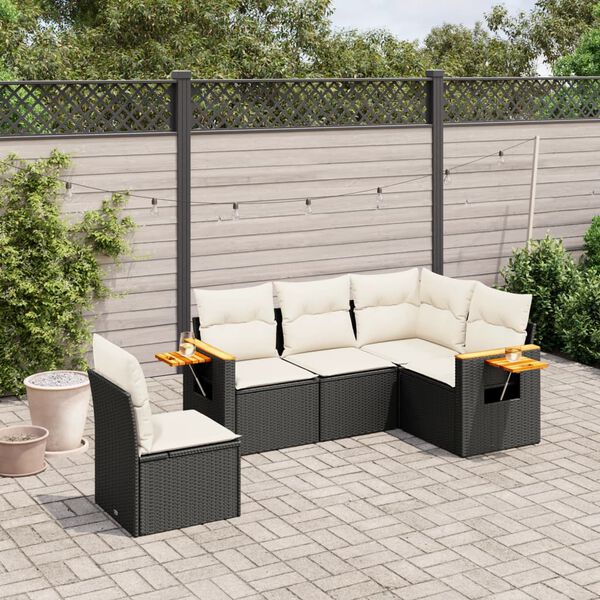 vidaXL Set de muebles de jard&iacute;n 5 pzas y cojines rat&aacute;n sint&eacute;tico negro