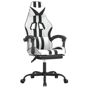 vidaXL Silla gaming giratoria reposapi&eacute;s cuero sint&eacute;tico blanco negro