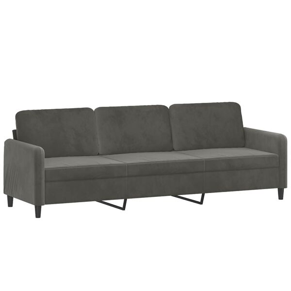 vidaXL Sof&aacute; 3 plazas almohadas y cojines terciopelo gris oscuro 210 cm