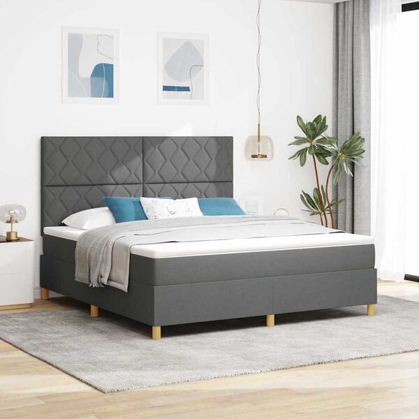vidaXL Cama tipo Box Spring con colch&oacute;n Gris oscuro 180 x 200 cm tela