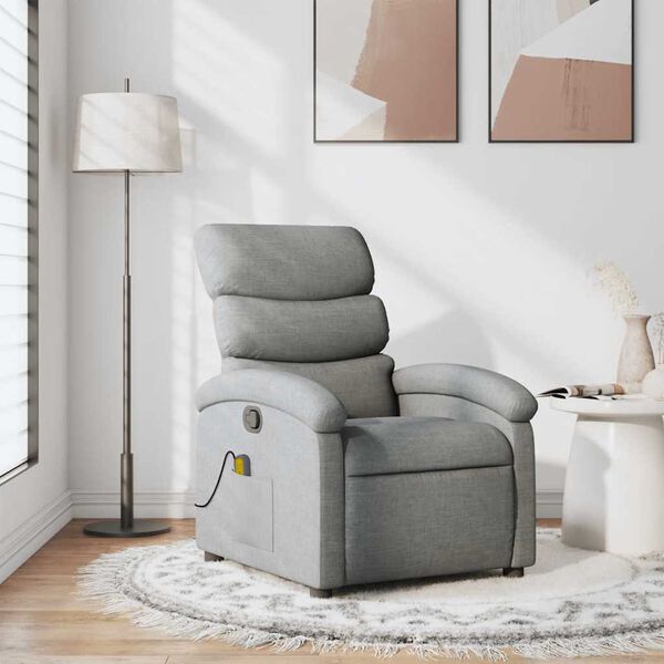 vidaXL Sill&oacute;n reclinable de masaje de tela gris claro