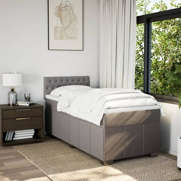 vidaXL Cama box spring con colch&oacute;n tela gris taupe 90x190 cm