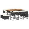 vidaXL Set de comedor jard&iacute;n 11 pzas con cojines rat&aacute;n sint&eacute;tico negro